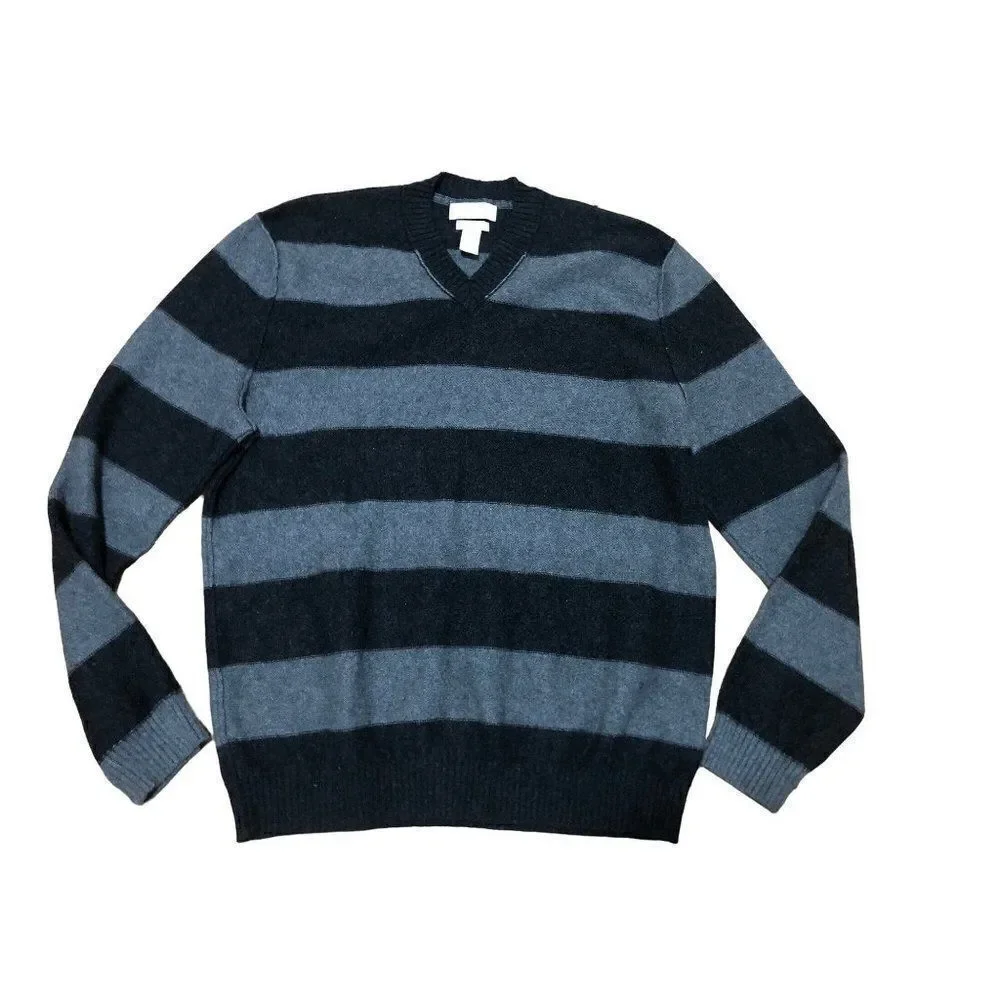BANANA REPUBLIC Sweater Pullover V Neck Striped Luxury Blend Mens L